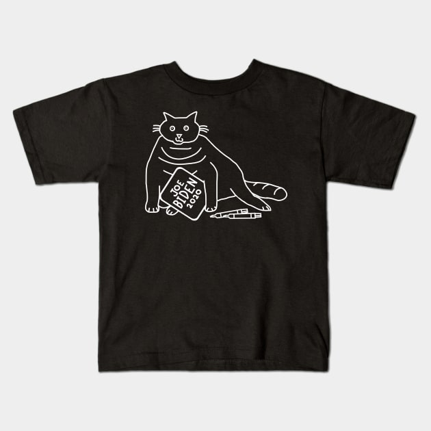 Whiteline Chonky Cat with Joe Biden Sign Kids T-Shirt by ellenhenryart